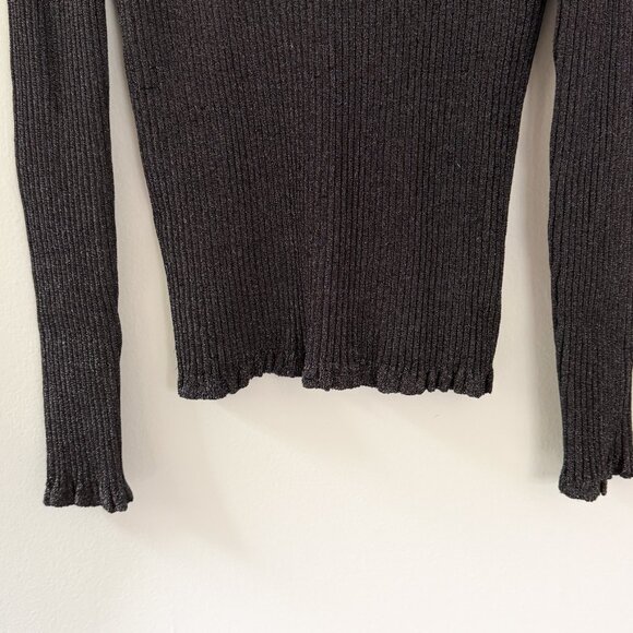 milly // black shimmer knit turtleneck mockneck sweater L - Picture 4 of 6